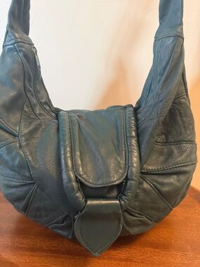 Vintage Californian Leather Hobo Shoulder Bag in Deep Teal